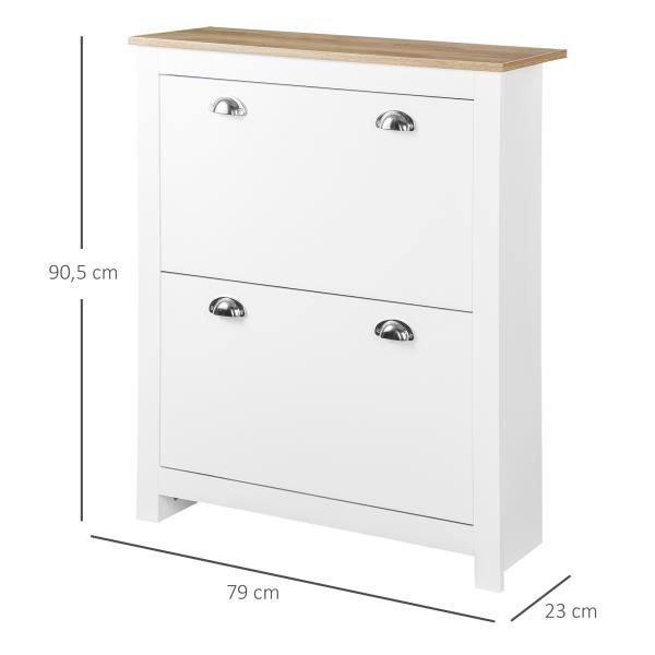Sapateira Estreita de Entrada com 2 Gavetas Abatíveis Prateleiras Ajustáveis para 12 Pares de Sapatos 79x23x90,5 cm Branco