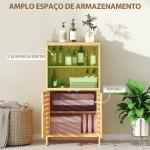 Armário Casa de Banho de Bambu Móvel Auxiliar Casa de Banho com 2 Portas 2 Prateleiras Abertas 50x29x92 cm Madeira