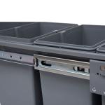 Cubos de Lixo para Cozinha com 3 recipientes de Reciclagem Removíveis 1x20L e 2x10L Metal e Plástico 48x34,2x41,8cm Cinza