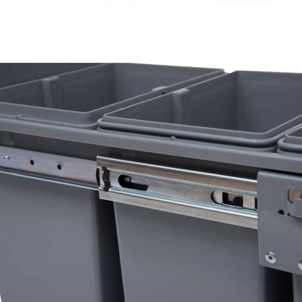 Cubos de Lixo para Cozinha com 3 recipientes de Reciclagem Removíveis 1x20L e 2x10L Metal e Plástico 48x34,2x41,8cm Cinza