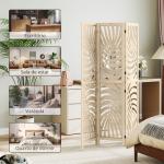 Biombo de 3 Painéis Separador de Ambientes Dobrável 120x170 cm com Estampado de Folhas de Palmeira Tropical Madeira