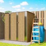 Abrigo de Jardim Exterior Metálico 1,37 m² 163x89x163 cm com Telhado Inclinado, Portas com Fecho e Luvas Castanho