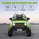 Carro Elétrico para Crianças Carro Elétrico Infantil UTV 12V com Velocidade Ajustável USB e Faróis 95x62,5x65 cm Verde