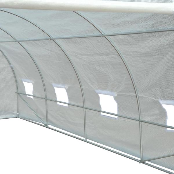 Estufa Tipo Túnel 595x300x200 cm com 8 Janelas e Cobertura de Polietileno para Cultivo de Plantas Estrutura de Aço 24mm para Jardim Branco