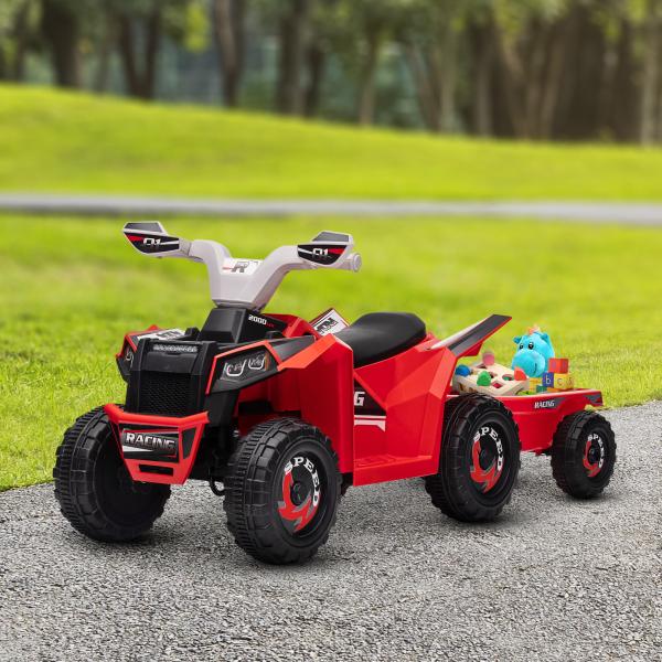 Quadriciclo Elétrico para Crianças com Reboque Bateria 6V de 18 - 36 Meses com Velocidade 2,5 km/h 106x41,5x48,5 cm Vermelho