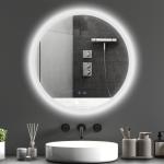 Espelho Casa de Banho Redondo com Luzes LED Ø60 cm Função Antiembaciamento 3 Luzes Função de Memória e Interruptor Tátil Prata