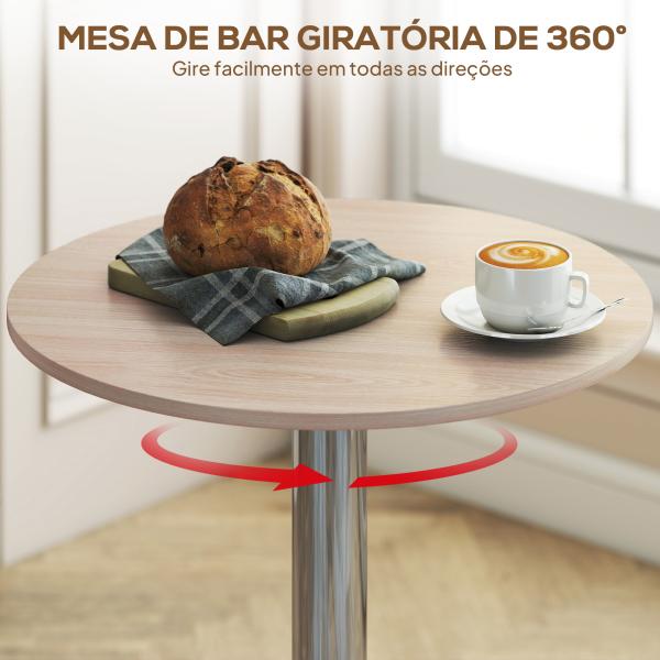 Mesa de Bar com Altura Ajustável Giratória 360° com Base Redonda Mesa Alta Moderna para Cozinha Ø60x67 - 93 cm Madeira