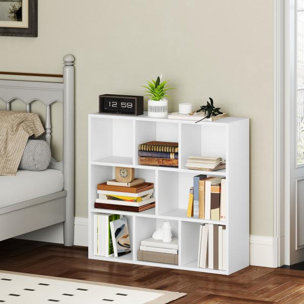 Estante de 3 Níveis Estante para Livros com 8 Compartimentos Desenho Vertical ou Horizontal 74,3x24x80 cm Branco