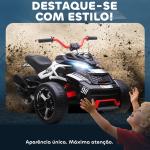Quadricilo Elétrico para Crianças 12V com 2 Motores Velocidade até 5 km/h 3 Rodas Faróis Buzina Música 113x74x63 cm Preto e Branco