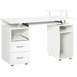 Mesa de Computador com Prateleiras 2 Gavetas Bandeja de Teclado e Suporte para Monitor e CPU 120x55x85 cm Branco