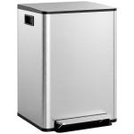 Balde de Lixo de Cozinha com 2 Compartimentos 2x30L Pedal Fechamento Suave e Cubo Amovível Prata