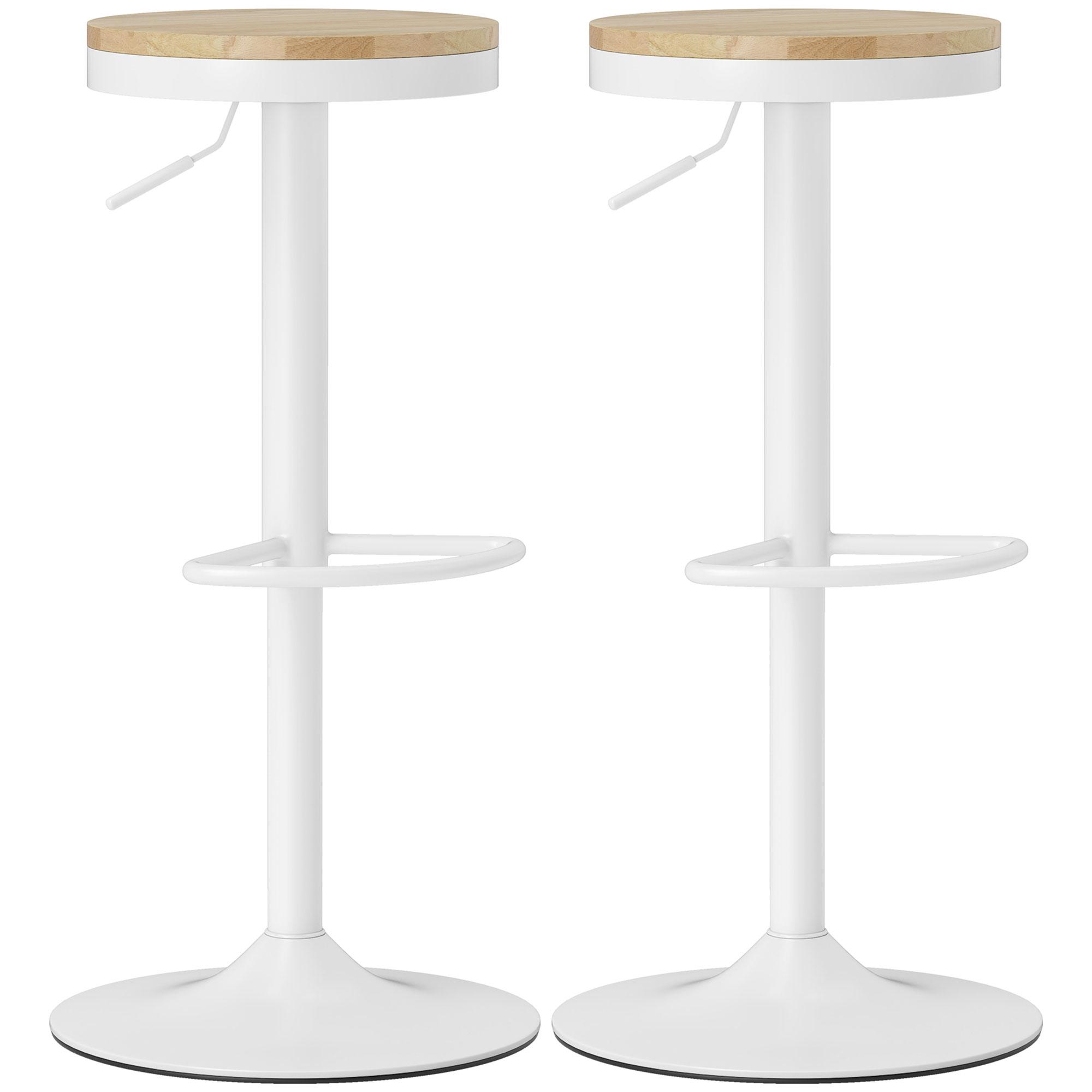 Conjunto de 2 Bancos de Bar Giratórios Bancos Altos de Cozinha com Descanso para Pés 38,5x38,5x60 - 80 cm Madeira e Branco
