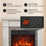 Lareira Elétrica Decorativa 1800 W com Efeito de Chama de 3 Níveis Termóstato Temporizador e Comando Madeira Natural