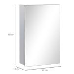 Armário de Casa de Banho com Espelho Armário de Parede para Casa de Banho com Porta e 3 Prateleiras de Armazenamento para Duche 39x12x60cm Prata