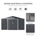 Abrigo de Jardim Metálico 340x386x200cm Abrigo de Exterior para Armazenamento de Ferramentas com Base Incluida 4 Janelas de Ventilação e Porta Corredeira Cinza