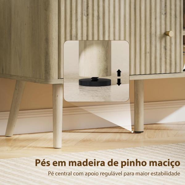 Móvel de TV para Televisão até 55 Polegadas com Porta Acanalada Prateleira Ajustável Compartimentos Abertos 115x35x49 cm Carvalho