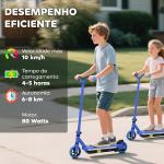 Trotinete Elétrica para Crianças Máx. 10 km/h Motor 80 W Autonomia Máxima 8 km Trotinete com Luzes LED Travão Traseiro 76x46x93 cm Azul