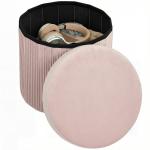 Puff de Arrumação Banco de Arrumação Dobrável 35 L 38x38x38 cm Estofado em Veludo Baú de Arrumação Redondo Rosa