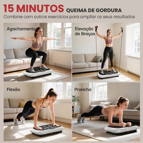 Plataforma Vibratória com 99 Níveis, Ecrã LED, Comando à Distância e 2 Bandas para Treino em Casa