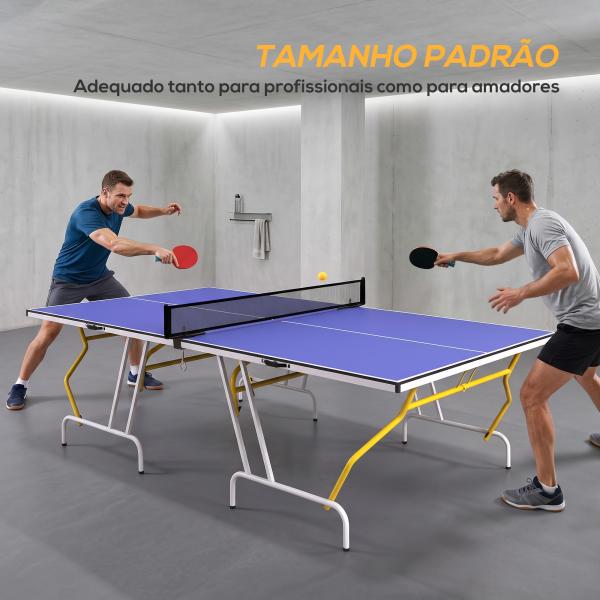 Mesa de Ping - Pong Dobrável com Rede Apoio para os Pés Ajustáveis e Estrutura de Aço para Interior e Exterior 274x152,5x76 cm Azul