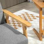 Poltrona Sala de Estar Estofada em Linho com Apoio para os Braços e Estrutura de Madeira de Borracha 64x75x76 cm Cinza Claro