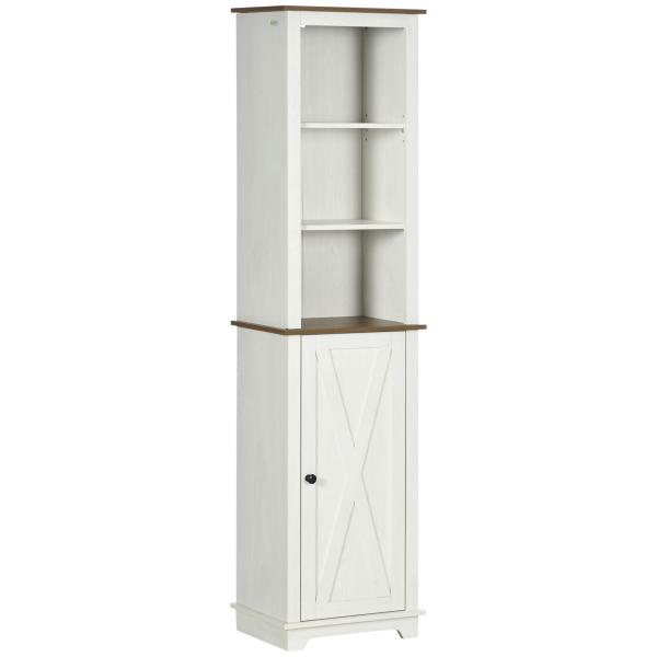 Coluna Casa de Banho com 3 Compartimentos Porta e Prateleira Ajustável 39,5x30x160 cm Branco e Madeira