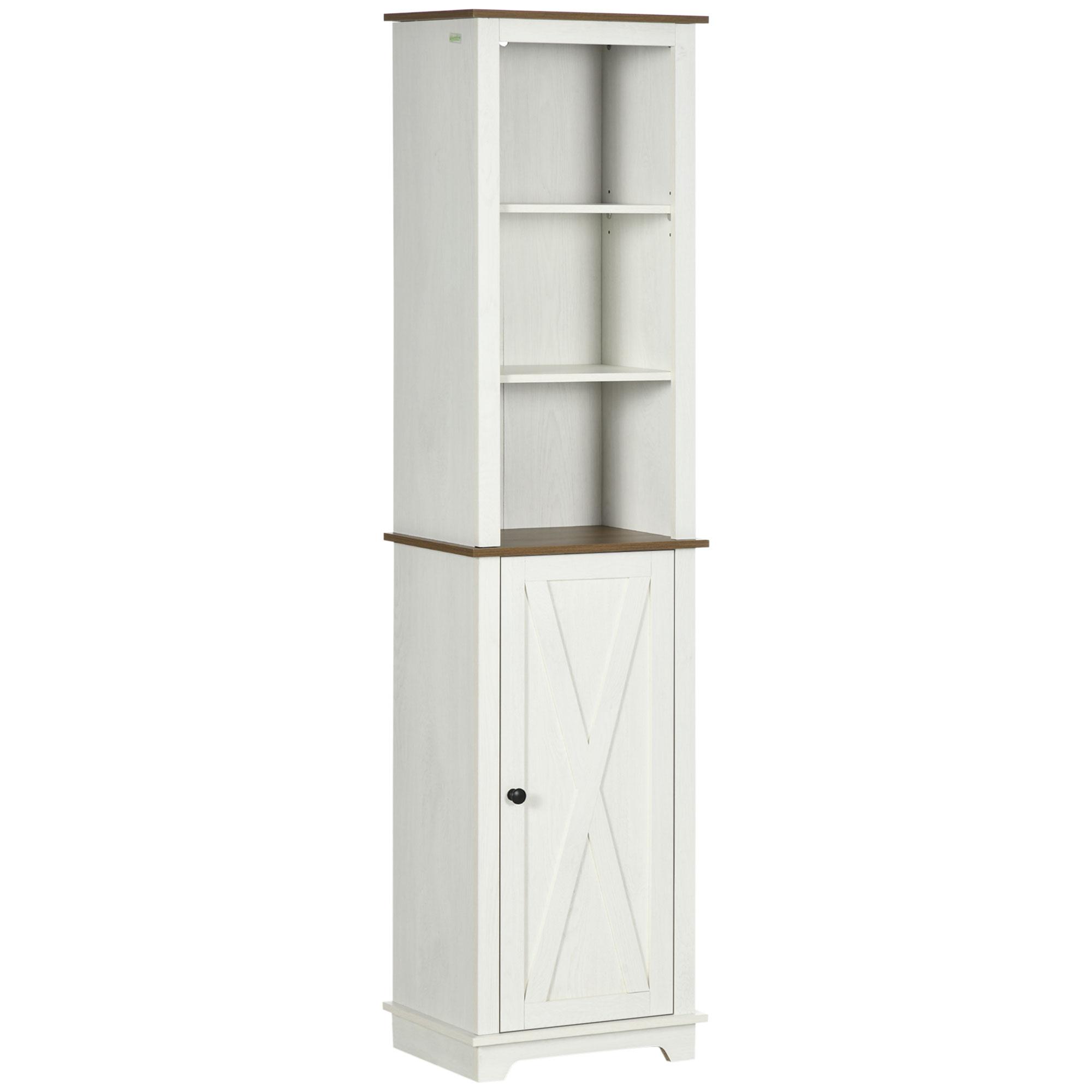 Coluna Casa de Banho com 3 Compartimentos Porta e Prateleira Ajustável 39,5x30x160 cm Branco e Madeira