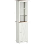 Coluna Casa de Banho com 3 Compartimentos Porta e Prateleira Ajustável 39,5x30x160 cm Branco e Madeira