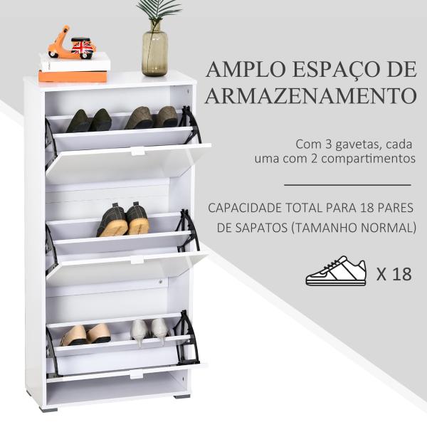Armário de Sapatos Moderno Sapateira para Corredor Entrada com 6 Prateleiras de Armazenamento Espaço de Exibição 60x26x124cm Branco