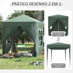 Tenda Dobrável 2x2 m Tenda de Jardim com 4 Paredes Laterais Tecido Oxford 2 Portas 2 Janelas e Bolsa de Transporte para Exterior Terraço Campismo Festas Verde