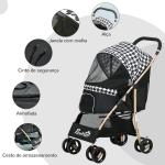 Carrinho para Cães Carrinho para Animais de Estimação com Janela de Malha e Cinto de Segurança 80x44,5x97 cm Preto