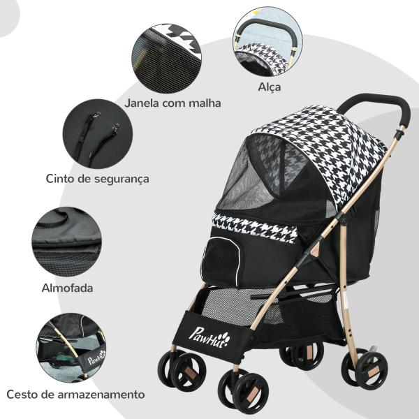 Carrinho para Cães Carrinho para Animais de Estimação com Janela de Malha e Cinto de Segurança 80x44,5x97 cm Preto