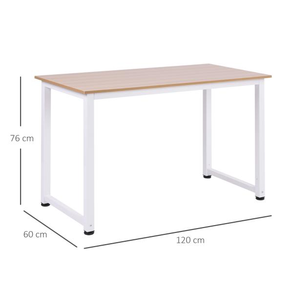 Secretária Moderna Mesa de Estudo com Estrutura de Aço e Pés Ajustáveis Mesa de Computador 120x60x76 cm Branco e Madeira