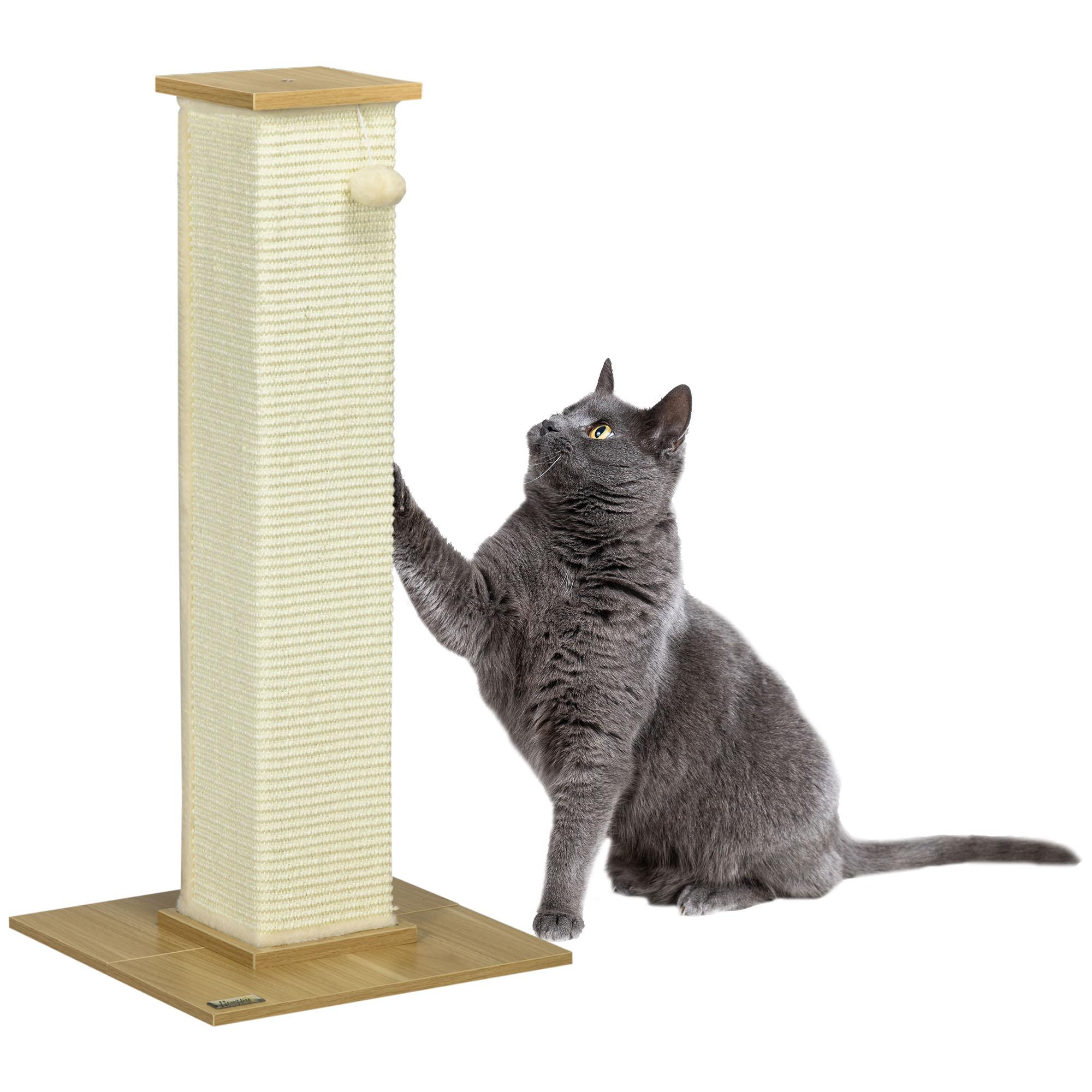 Poste Arranhador para Gatos com Poste de Sisal e Bola Suspensa para Interior 38x38x80cm Carvalho