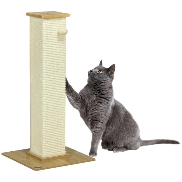 Poste Arranhador para Gatos com Poste de Sisal e Bola Suspensa para Interior 38x38x80cm Carvalho
