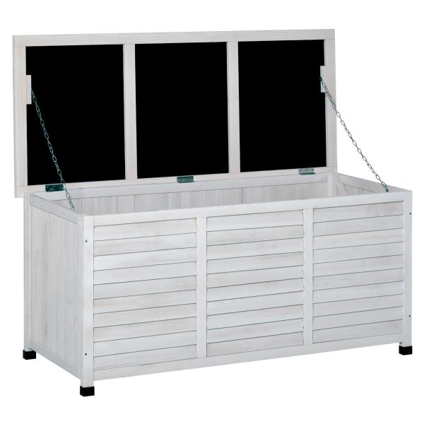 Baú de madeira ao ar livre Caixa de armazenamento de jardim com tampa que pode ser aberta 127x56x60 cm Branco