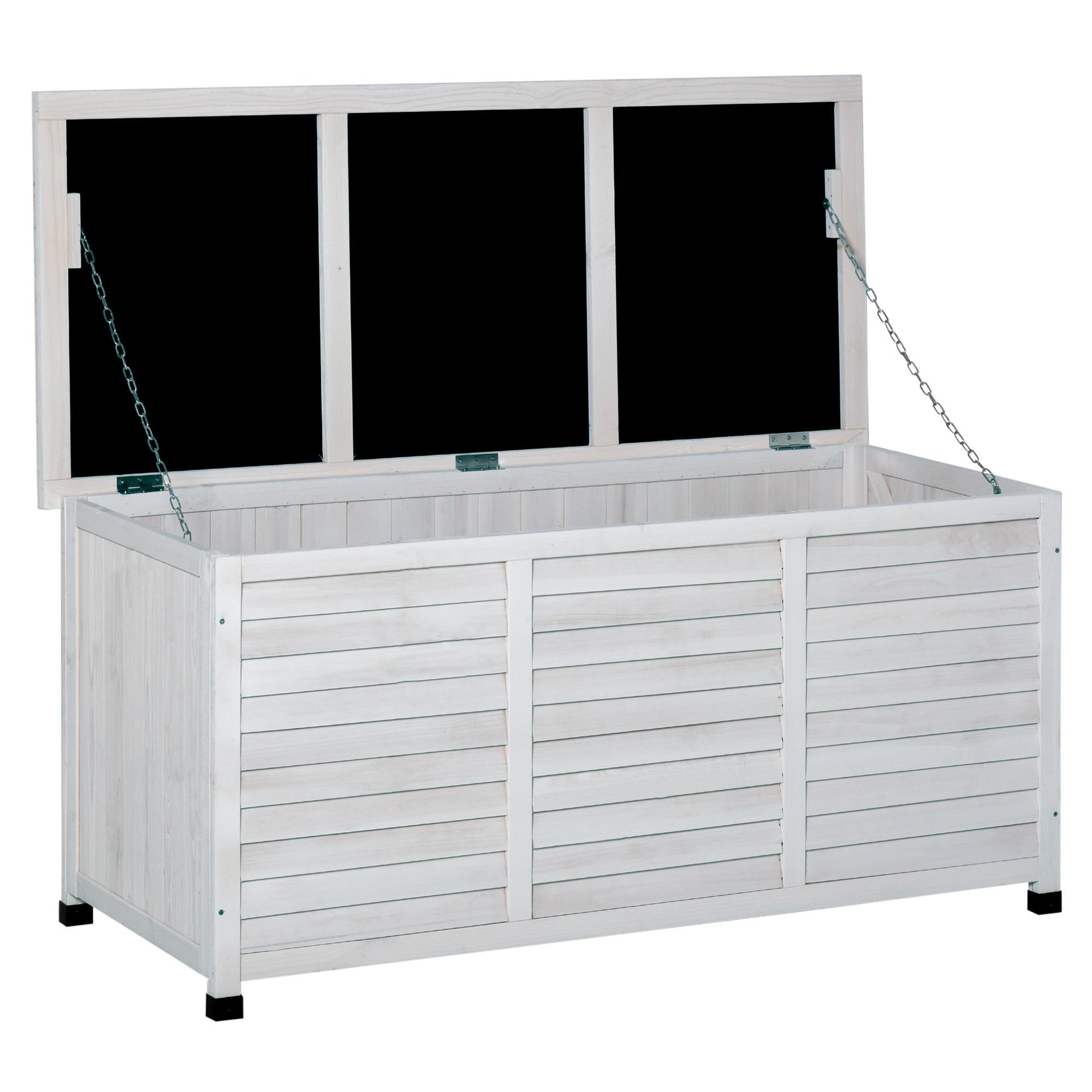 Baú de madeira ao ar livre Caixa de armazenamento de jardim com tampa que pode ser aberta 127x56x60 cm Branco