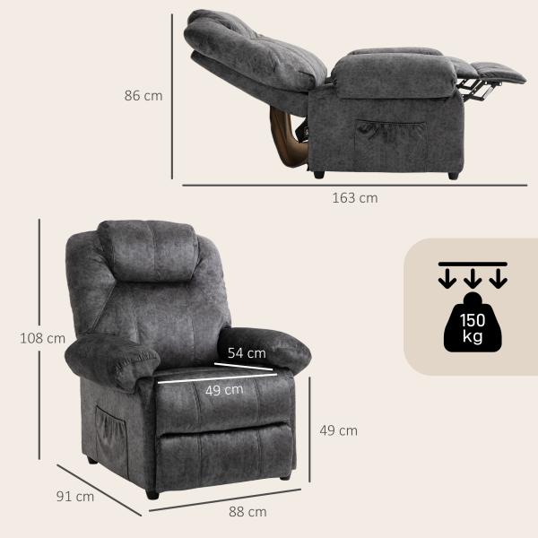 Poltrona Relax Reclinável com Apoio para os Pés Retrátil Encosto Alto Bolso Lateral Acolchoado Grosso 88x91x108 cm Preto
