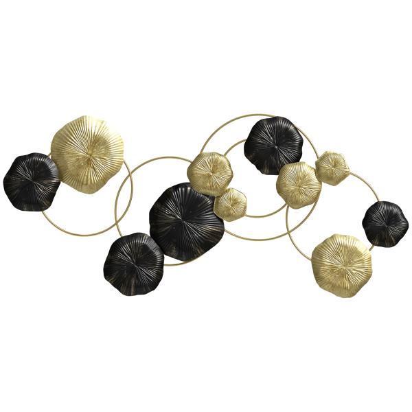 Decoração de Parede em Metal com Forma de Flor de Lótus Adorno para Sala Moderna Decoração 84x35 cm Dourado e Preto