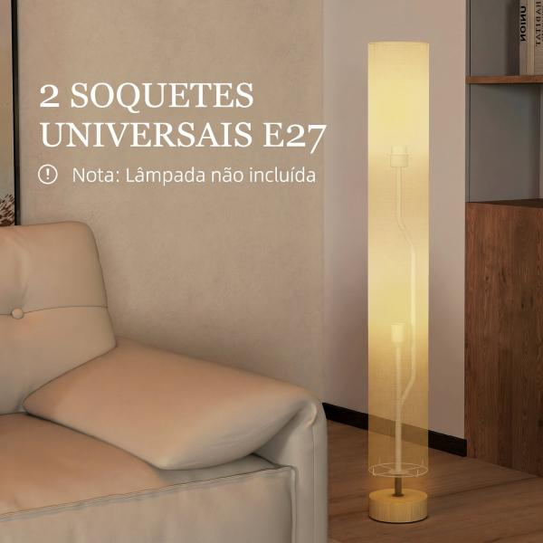 Candeeiro de Pé para Sala com Casquilho E27 Máx. 40 W, Abat - Jour em Linho e Estrutura Metálica, 15x15x120 cm, Cinzento