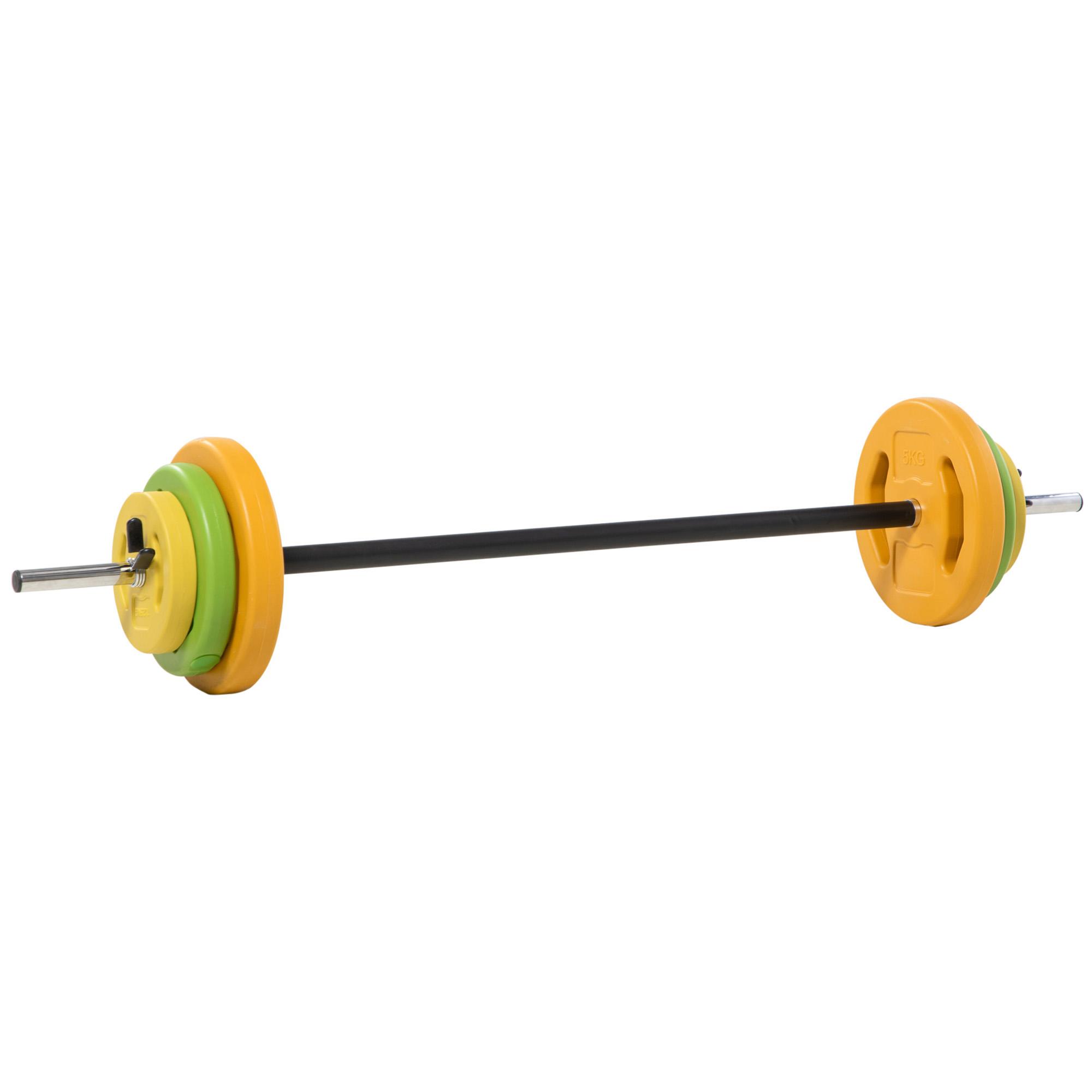 Conjunto de Barra de Pesos Conjunto de Musculação com 6 Discos 1,5kg 2,5kg 5 kg Intercambiáveis 130x28x28 cm Multicor