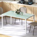 Mesa de Refeição de Vidro Mesa Retangular para 6 Pessoas com Pés de Metal 140x80x75 cm Branco