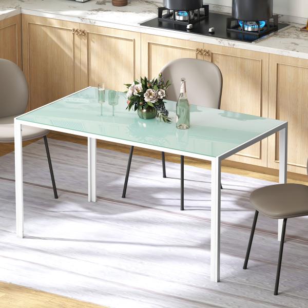 Mesa de Refeição de Vidro Mesa Retangular para 6 Pessoas com Pés de Metal 140x80x75 cm Branco