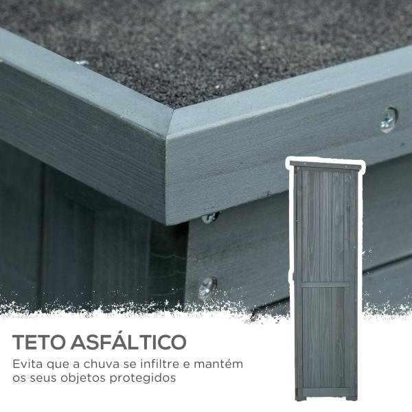 Armário de Madeira 0,31 m² 87x46,5x160 cm Armário Exterior de Madeira com 2 Portas e 2 Prateleiras Interior Cinza
