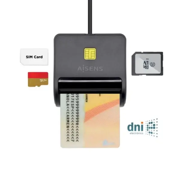 Leitor de Cartões Inteligente DNI 2.0 c/ Leitor de Cartões de Memória (Preto) - AISENS