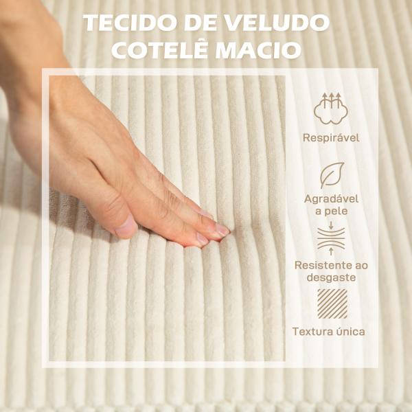 Sofá Chaise Longue de 3 Lugares em L Estofado em Veludo Assento e Encosto Almofadados 214x134x87 cm Bege