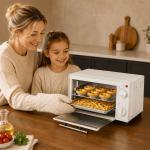 Mini Forno Elétrico 9L com Temperatura Ajustável até 230°C Temporizador 60 min e Bandeja para Assar 35x24,6x20 cm Creme