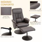 Poltrona Relax com Apoio para os Pés Estofada em PU Poltrona Relax Reclinável até 145° e Giratório 360° com Encosto Ajustável para Sala de Estar Dormitório Escritório 81x81x105cm Marrom