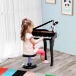 Piano para Crianças com 37 Teclas Microfone Banco Luzes 22 Músicas e Entrada para MP3 e USB 48x39x69 cm Preto