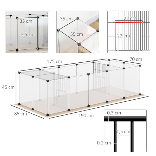 Cerca para Animais DIY com 20 Painéis e Esteira Parque para Pequenos Animais para Porquinhos - da - Índia e Ouriços 175x70x45 cm Branco